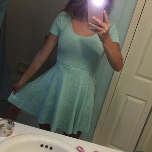 Mint Green and Lace Detailed Skater Dress